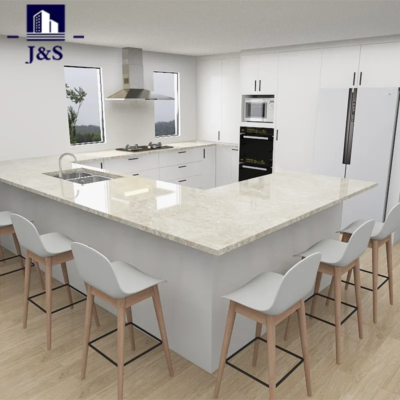 Cozinha moderna branca com ilha grande