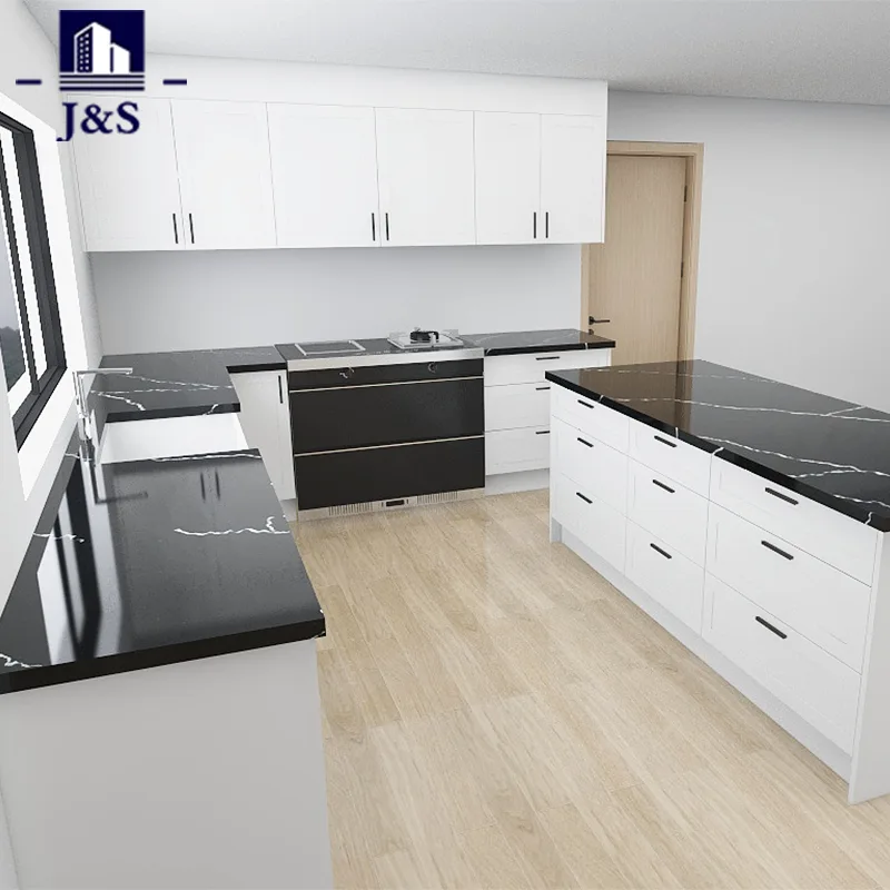 Cozinha Shaker Branca com Tampos de Pedra Preta